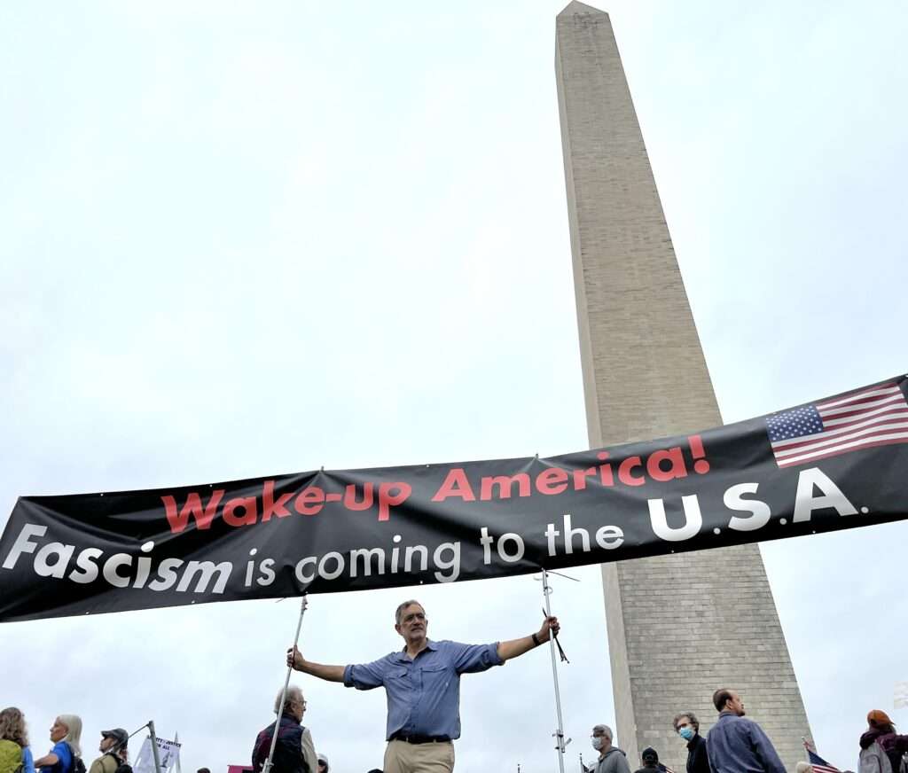 IMG_9042 ‣ I Have An Idea Banner that says Wake-up America. Fascism is coming to the U.S.A.
