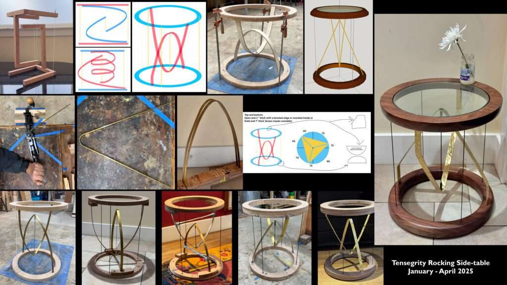 The creative evolution of my tensegrity table from 1/3-4/13/2025.